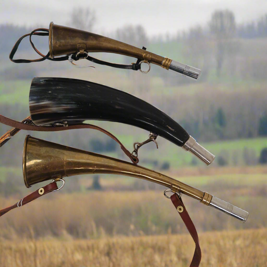 Collection of three vintage French hunters horns at French Originals NZ