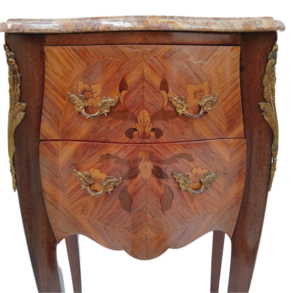 Two drawer French vintage Louis XV style marquetry table at French Originals NZ