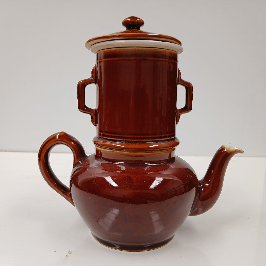 Deep brown ceramic vintage French drip coffee pot at French Originals NZ