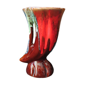 Horn shaped French vintage bright reds vase at French Originals NZ