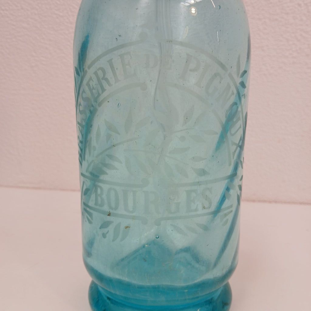 French antique Bourges etched blue uranium glass at French Originals NZ