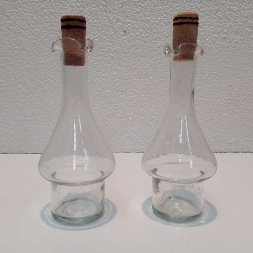 Oil and vinegar bottles with cork stoppers at French Originals NZ