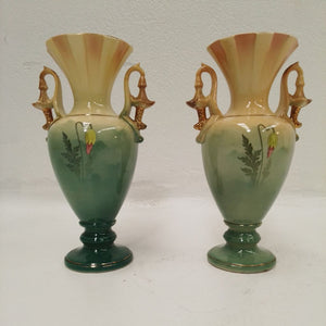 pair of art nouveau antique French vases with flowers on at French Originals NZ