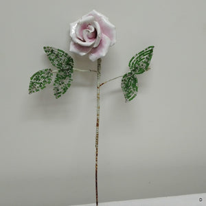 Vintage French ceramic rose with beaded leaves from French Originals NZ