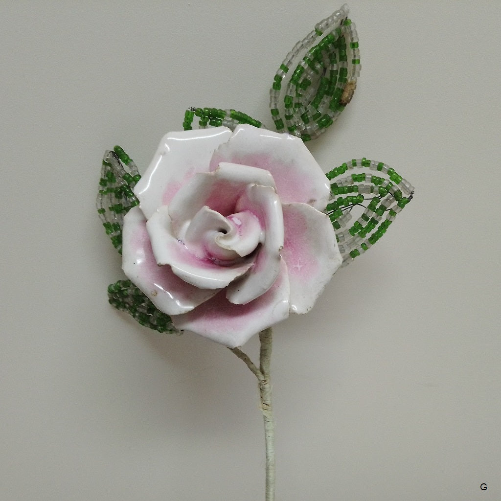 Vintage French beaded and ceramic flower pink rose from French Originals NZ