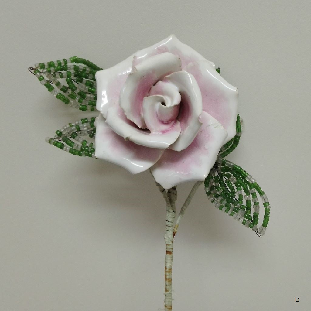Vintage French soft pink ceramic rose head with beaded flowers from French Originals NZ